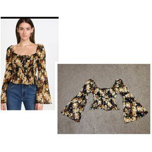 Womens Mesh Crop Top Floral Babydoll Coquette Y2k Fairy Goth Flare Sleeve XS